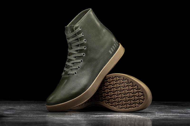 Men's Nobull High-Top Army Leather Trainers Olive | SG R2355V